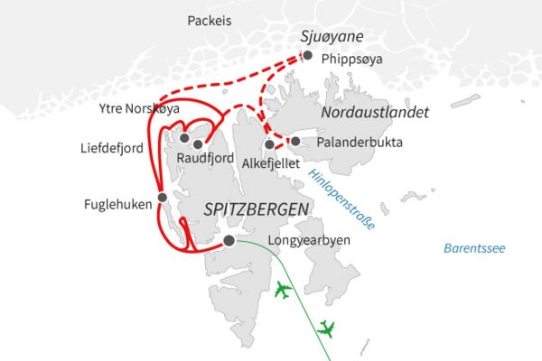 Nordspitzbergen Eisbären Reiseroute