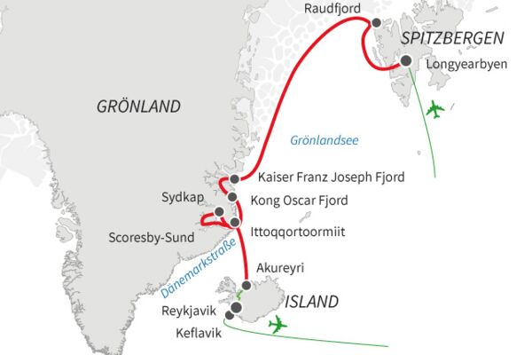 Route Spitzbergen - Ostgrönland